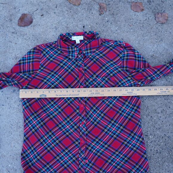 Kim Rogers Red Plaid Flannel Button Down Shirt Long Sleeve Cotton Size M - Picture 12 of 12